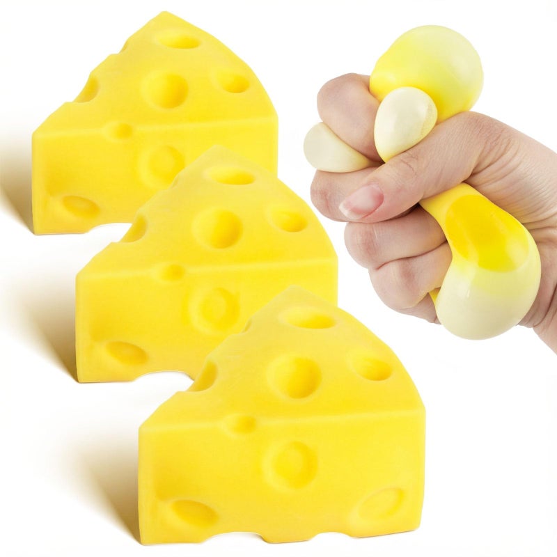 LovesTown 3PCS Cheese Stress Toys Stress Balls Squeeze Toys for Kids Party Gifts - Image 3