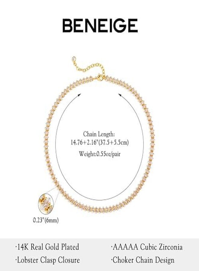 BENEIGE Gold Choker Necklace for Women | CZ Gold Choker Necklace | 14K Gold Plated Chain Necklace with Cubic Zirconia Handmade Hypoallergenic Jewelry - Image 5