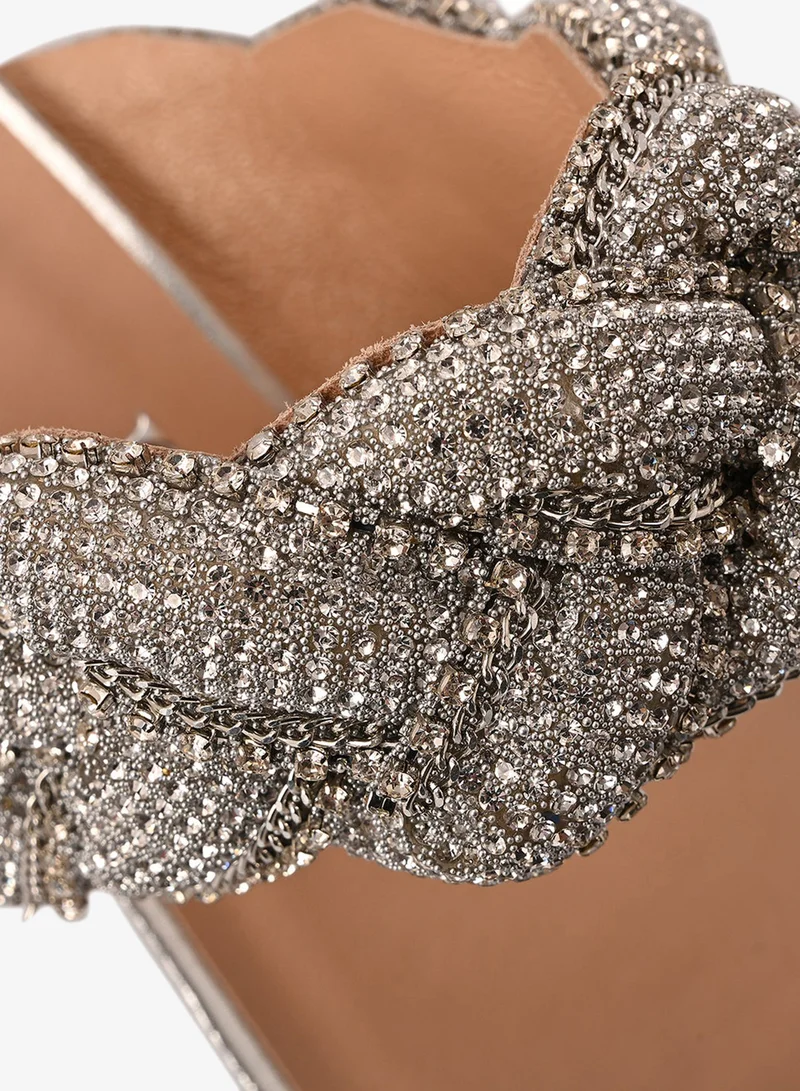 Carmen Steffens  Silver Crystal Embellished Mule for Women | Best Price UAE
