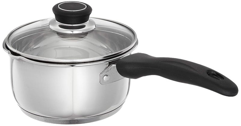 Brand - Solimo Solimo Stainless Steel Saucepan With Glass Lid Induction Base 14 Cm 1Liter - Image 1