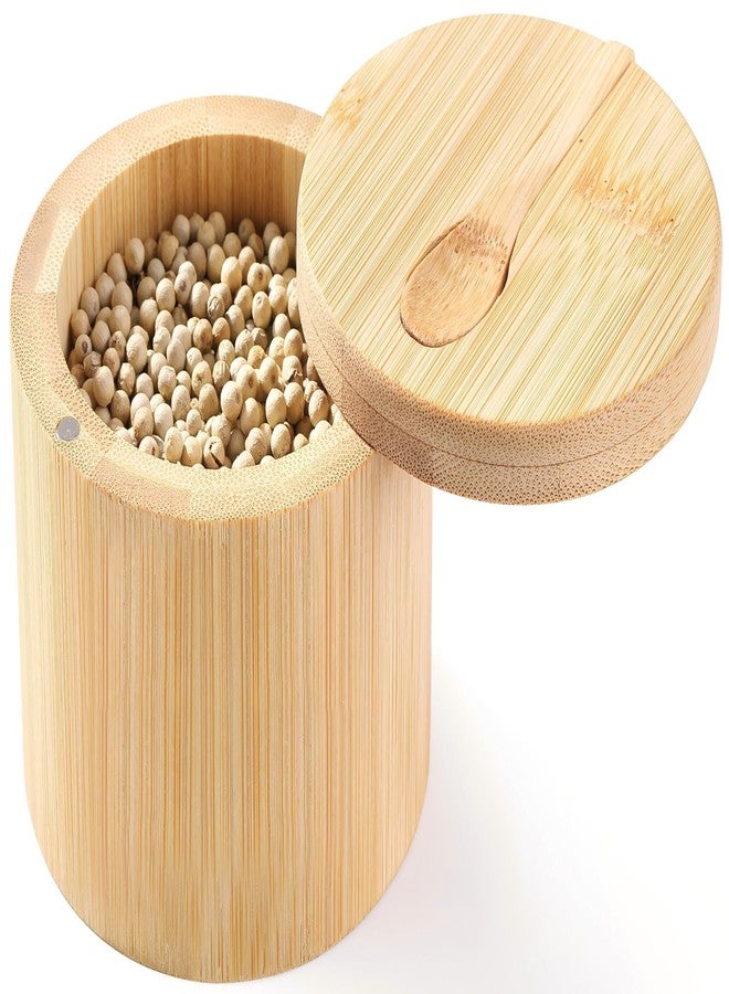 VRUIFA Bamboo Salt Container, Salt Cellar with Magnetic Swivel Lid and Spoon, For Storage Pepper, Spice and Sugar, 6 oz - Image 1