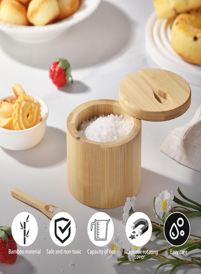 VRUIFA Bamboo Salt Container, Salt Cellar with Magnetic Swivel Lid and Spoon, For Storage Pepper, Spice and Sugar, 6 oz - Image 3