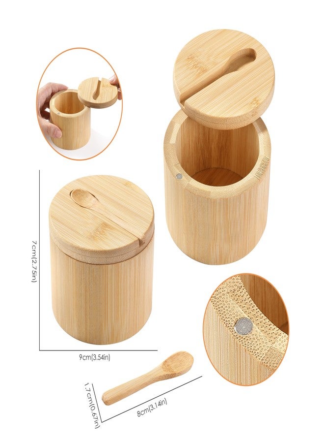 VRUIFA Bamboo Salt Container, Salt Cellar with Magnetic Swivel Lid and Spoon, For Storage Pepper, Spice and Sugar, 6 oz - Image 2