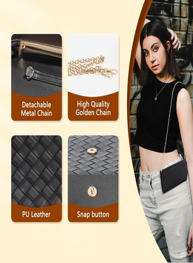 U+U Crossbody Bags for Women, Small Leather Bag with Removable Chain, Card Slots & Phone Pocket - Lightweight Purse Wallet (Black) - Image 4