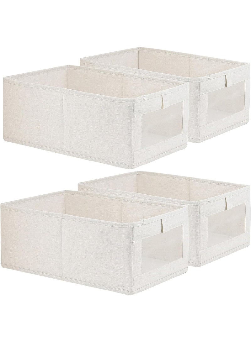 4 Pcs Linen Storage Bins : Closet Organizers and Storage with Clear Window Foldable Large Storage Closet Baskets for Organizing Clothing Toys Books Shelves (Beige 40x27x17cm) - Image 1
