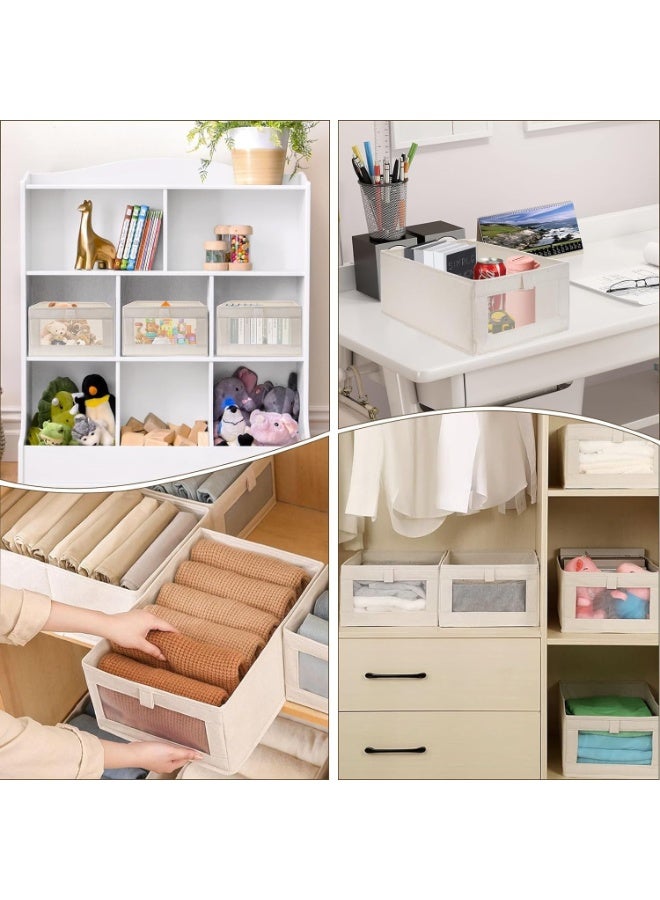 4 Pcs Linen Storage Bins : Closet Organizers and Storage with Clear Window Foldable Large Storage Closet Baskets for Organizing Clothing Toys Books Shelves (Beige 40x27x17cm) - Image 5