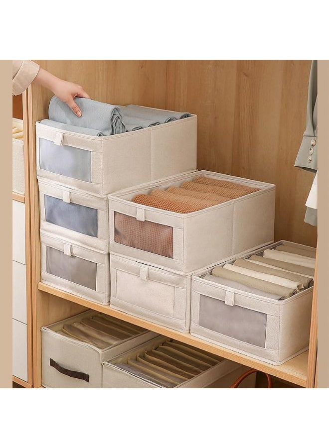 4 Pcs Linen Storage Bins : Closet Organizers and Storage with Clear Window Foldable Large Storage Closet Baskets for Organizing Clothing Toys Books Shelves (Beige 40x27x17cm) - Image 3