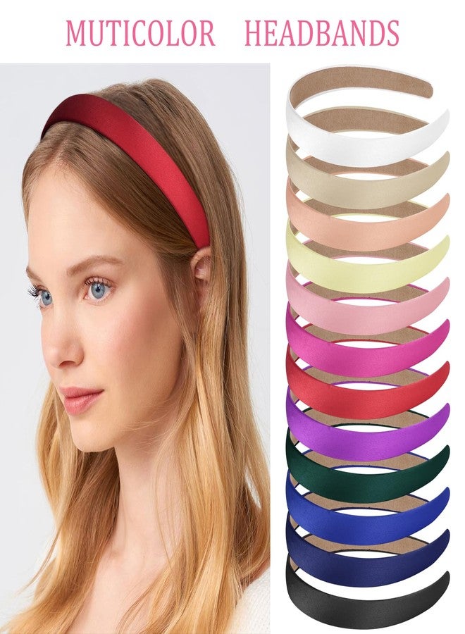 Amariver 12Pcs Satin Headband for Women 0.8inch Craft Headbands Thin Colorful Head Bands DIY Plain Hair Band Fashion Hair Accessories for Women Girls - Image 2