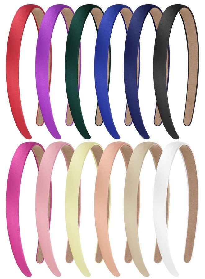 Amariver 12Pcs Satin Headband for Women 0.8inch Craft Headbands Thin Colorful Head Bands DIY Plain Hair Band Fashion Hair Accessories for Women Girls - Image 1