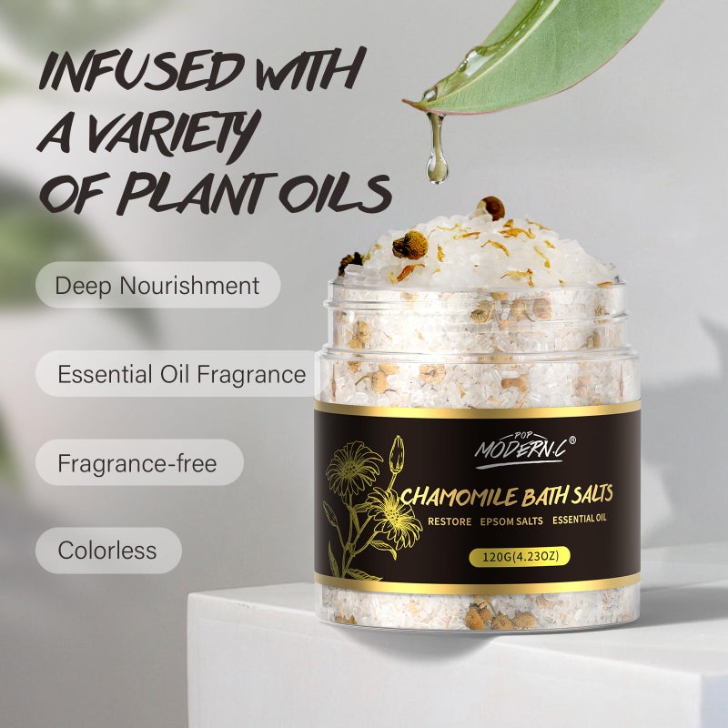 POP MODERN.C Epsom Bath Salts Gift Set for Soaking 4pcs Bath Salts with Essential Oils for Women Relaxing Lavender Eucalyptus Rose Chamomile Bath Set for Women Luxury Spa Birthday Mother's Day Christmas Gift - Image 4