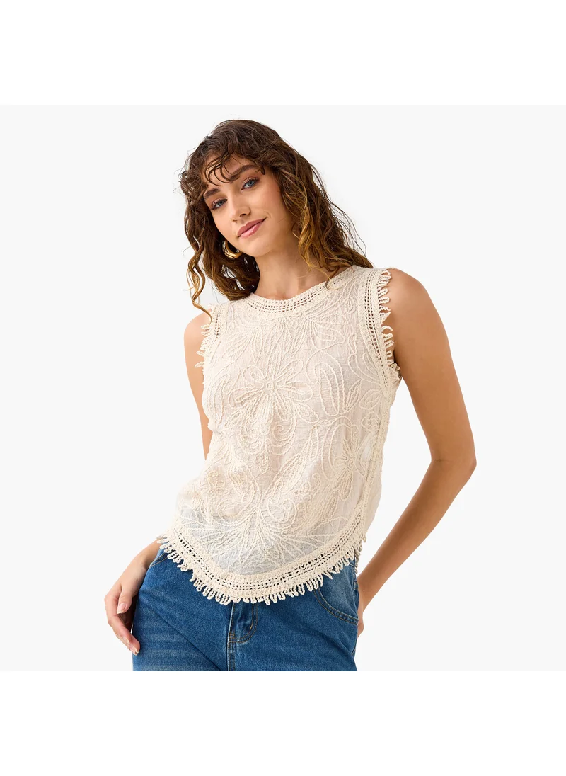 تواكستريمز 2Xtremz Embroidered Sleeveless Top with Round Neck