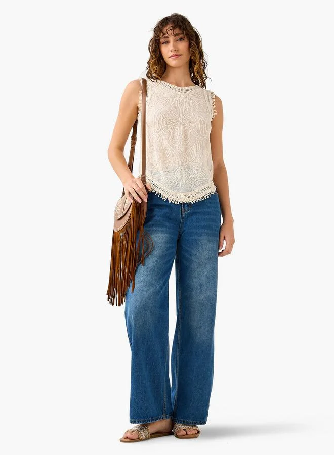 2Xtremz 2Xtremz Embroidered Sleeveless Top with Round Neck