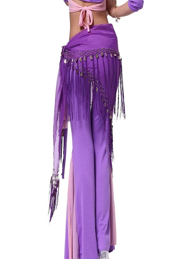 ZLTdream Belly Dance Triangle Hip Scarf with Gold Coins Tassel Wrap Dancing Skirt for Women Rave Outfits Purple - Image 3