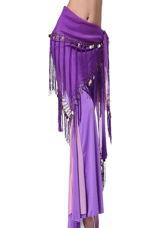 ZLTdream Belly Dance Triangle Hip Scarf with Gold Coins Tassel Wrap Dancing Skirt for Women Rave Outfits Purple - Image 1