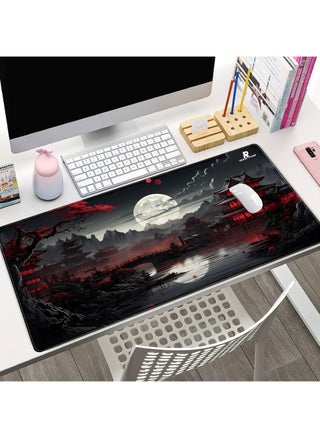 Japanese Desk Mat Riverside Full Moon Desk Pad Black Red Large Mouse Pad Gaming Mousepad Extended XXL Keyboard Pad 31.5 x 15.7 in Laptop Computer Mouse Keyboard Mat for Office Desk Decor - view 2