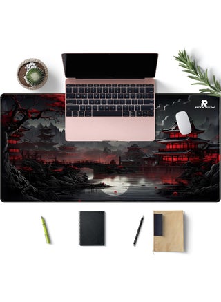 Japanese Desk Mat Riverside Full Moon Desk Pad Black Red Large Mouse Pad Gaming Mousepad Extended XXL Keyboard Pad 31.5 x 15.7 in Laptop Computer Mouse Keyboard Mat for Office Desk Decor - view 3