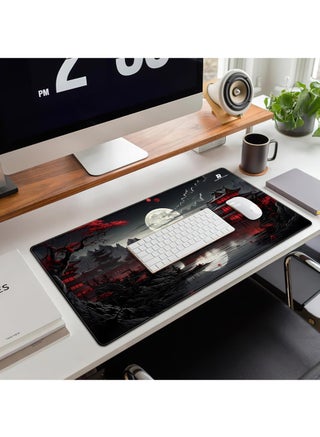 Japanese Desk Mat Riverside Full Moon Desk Pad Black Red Large Mouse Pad Gaming Mousepad Extended XXL Keyboard Pad 31.5 x 15.7 in Laptop Computer Mouse Keyboard Mat for Office Desk Decor - view 4