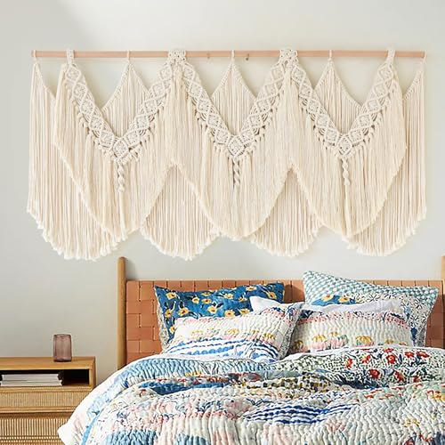 IOWER Macrame Wall Hanging Wedding Hanger Macrame Wall Decor Dorm Craftsmanship Handmade Tassel Knotting Boho Fiber Art Home Room Decor 47" W x 25" L - Image 2