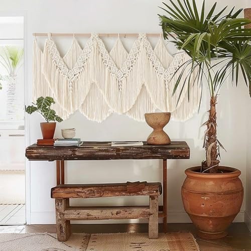 IOWER Macrame Wall Hanging Wedding Hanger Macrame Wall Decor Dorm Craftsmanship Handmade Tassel Knotting Boho Fiber Art Home Room Decor 47" W x 25" L - Image 4