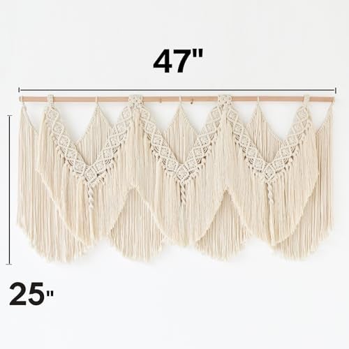 IOWER Macrame Wall Hanging Wedding Hanger Macrame Wall Decor Dorm Craftsmanship Handmade Tassel Knotting Boho Fiber Art Home Room Decor 47" W x 25" L - Image 5