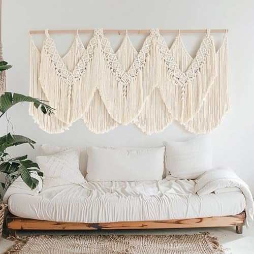 IOWER Macrame Wall Hanging Wedding Hanger Macrame Wall Decor Dorm Craftsmanship Handmade Tassel Knotting Boho Fiber Art Home Room Decor 47" W x 25" L - Image 3