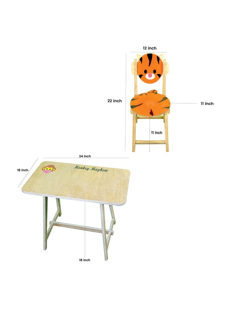 Techny Birds Study Table and Chair Set for Kids Small Table and Chair SetStudy Desk for KidsWooden Table Chair for KidsTiger Themed Table and Chair for Kids