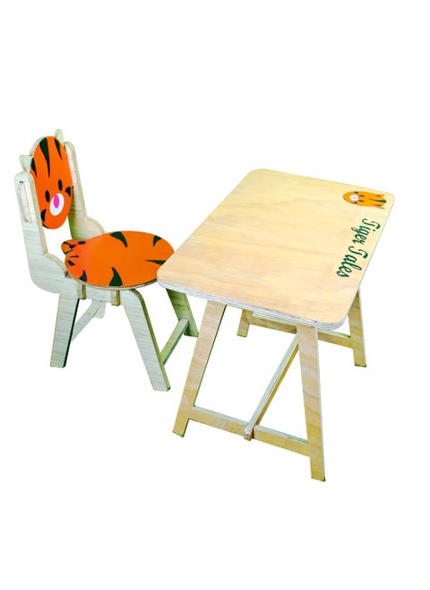 Techny Birds Study Table and Chair Set for Kids Small Table and Chair SetStudy Desk for KidsWooden Table Chair for KidsTiger Themed Table and Chair for Kids