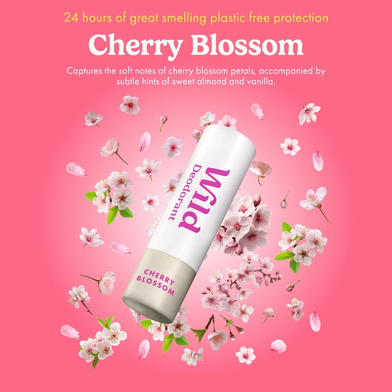Wild Pack of 3 Aluminum Free Mini Deodorants in Fresh Cotton & Sea Salt, Coconut & Vanilla, Cherry Blossom Scents - 98% Natural Origin Ingredients - Small Size for Vacation & Travel - Plastic Free - Image 5