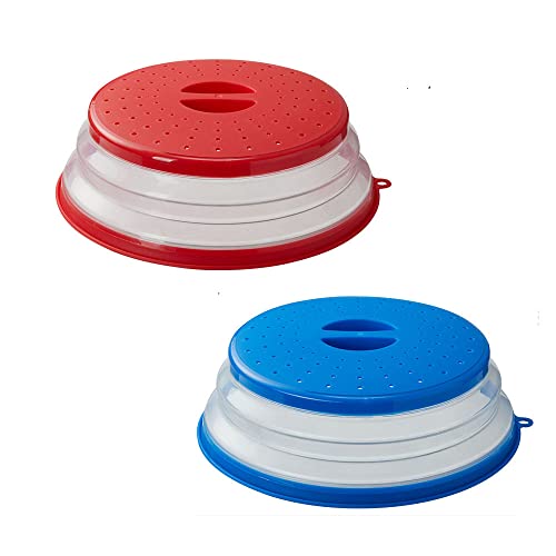 JYYHSF Collapsible Microwave Splatter Cover, 10.5 Inch, Dishwasher-safe, Microwave Plate Cover With Steam Vent，BPA-Free Silicone & Plastic(2 PCS,blue & red) - Image 1