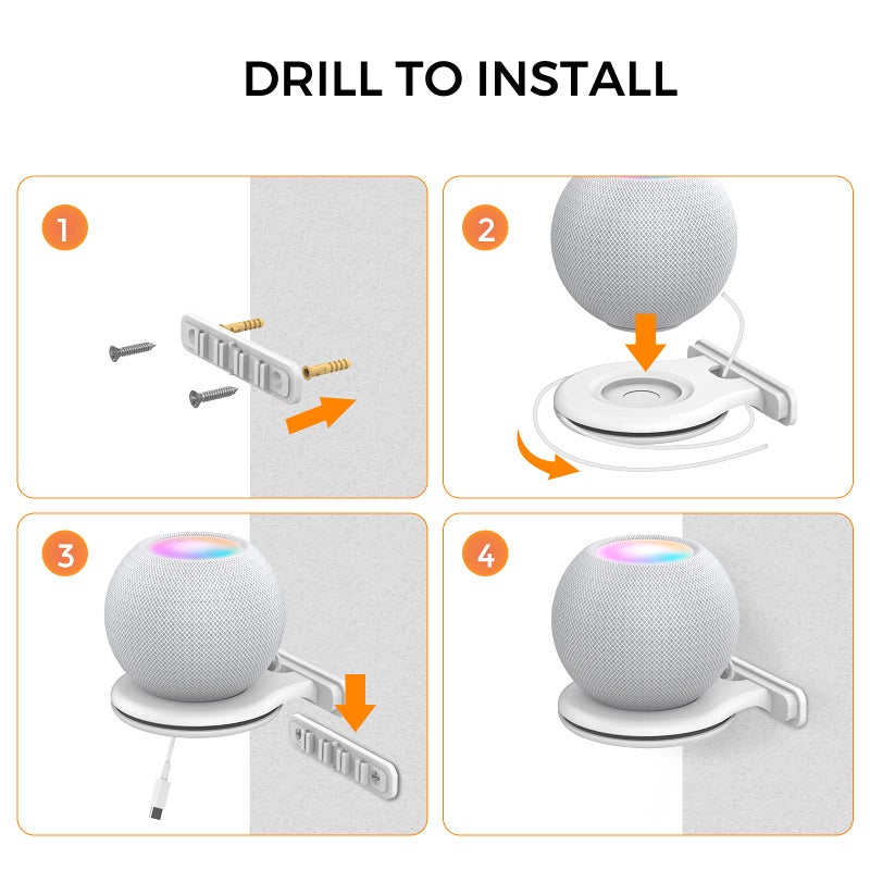Ahastyle حامل حائط HomePod Mini من AHASTYLE مصنوع من ABS [إدارة كابلات مدمجة] حامل ثابت لـ HomePod Mini [يحتاج إلى حفر] (أبيض-1 قطعة) - Image 5