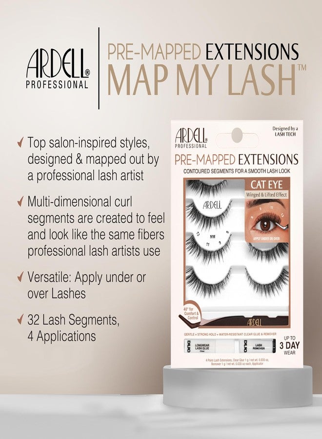 Ardell Pre-Mapped Eyelash Extensions Kit - False Lashes Cat Eye, Reusable Segmented Lash Strips, Long-Lasting with Lash Glue and Remover, 4-Pack - Image 4