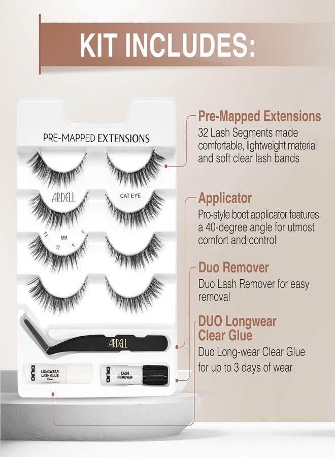 Ardell Pre-Mapped Eyelash Extensions Kit - False Lashes Cat Eye, Reusable Segmented Lash Strips, Long-Lasting with Lash Glue and Remover, 4-Pack - Image 3