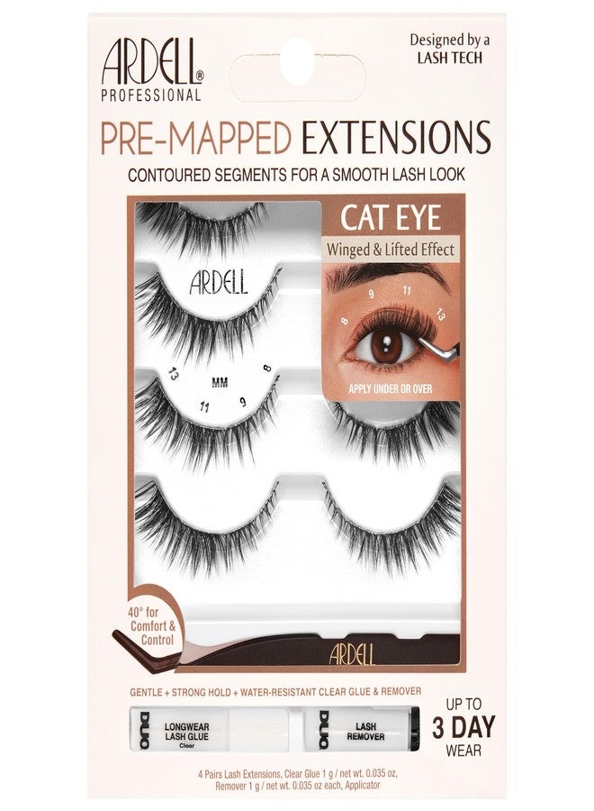 Ardell Pre-Mapped Eyelash Extensions Kit - False Lashes Cat Eye, Reusable Segmented Lash Strips, Long-Lasting with Lash Glue and Remover, 4-Pack - Image 1
