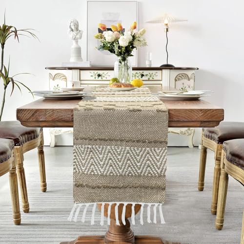 POSHREYA Cotton Table Runner for 4 6 Seater Dining Table|Centre Table|Coffee Table|Living Room|Table Decor|Eating Area|Decorative Runner|(14*72 INCHES)|Beige Zigzag|TRPS 038 - Image 2