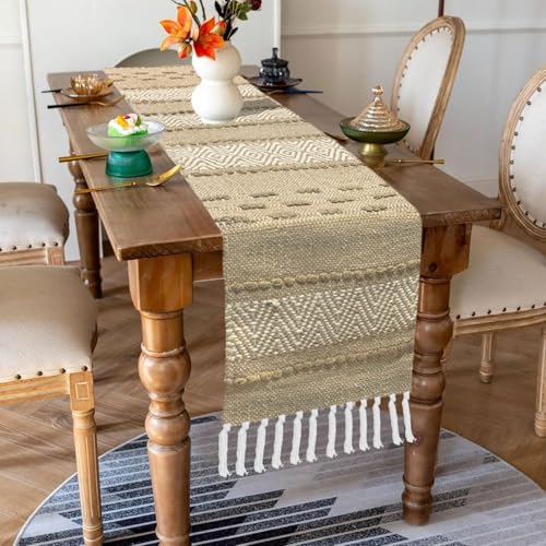 POSHREYA Cotton Table Runner for 4 6 Seater Dining Table|Centre Table|Coffee Table|Living Room|Table Decor|Eating Area|Decorative Runner|(14*72 INCHES)|Beige Zigzag|TRPS 038 - Image 3