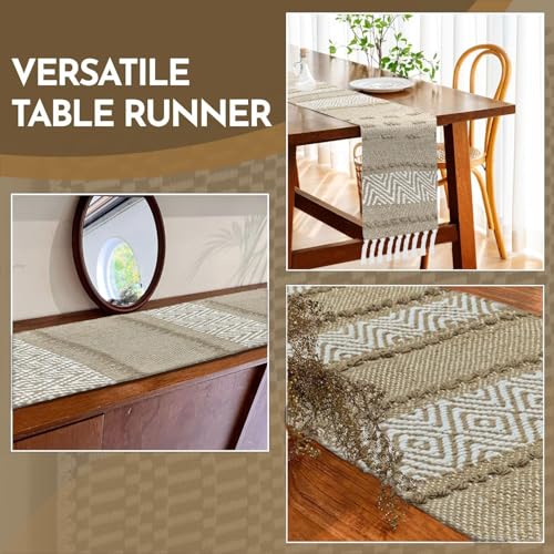 POSHREYA Cotton Table Runner for 4 6 Seater Dining Table|Centre Table|Coffee Table|Living Room|Table Decor|Eating Area|Decorative Runner|(14*72 INCHES)|Beige Zigzag|TRPS 038 - Image 4