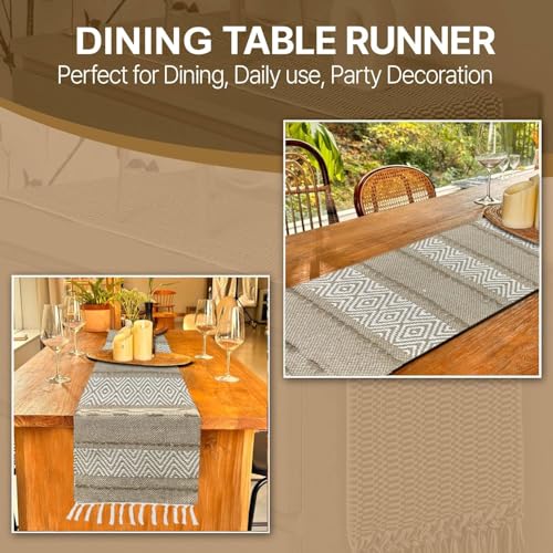 POSHREYA Cotton Table Runner for 4 6 Seater Dining Table|Centre Table|Coffee Table|Living Room|Table Decor|Eating Area|Decorative Runner|(14*72 INCHES)|Beige Zigzag|TRPS 038 - Image 5