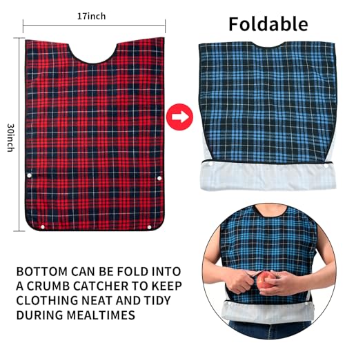 XKDOUS 2pcs Adult Bibs For Men Washable, Reusable Waterproof Large Bibs For Adult, Clothing Protector With Crumb Catcher,Bibs For Eating, Feeding Adult Bibs For Women Elderly Men Senior Citizens Gifts - Image 3