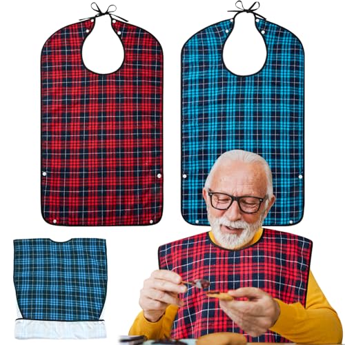XKDOUS 2pcs Adult Bibs For Men Washable, Reusable Waterproof Large Bibs For Adult, Clothing Protector With Crumb Catcher,Bibs For Eating, Feeding Adult Bibs For Women Elderly Men Senior Citizens Gifts - Image 1