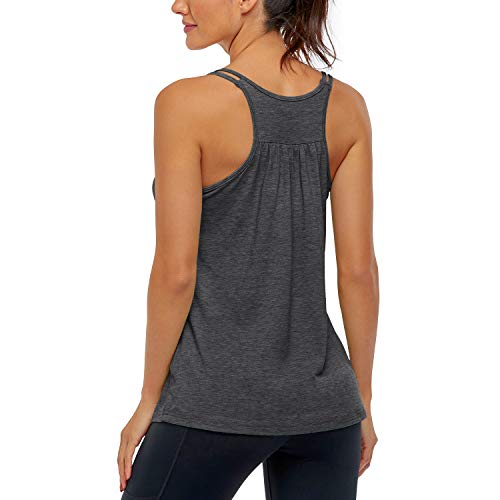Hibelle Racerback Tank Tops for Women, Workout Tanks with Shelf Bra Strappy Athletic Yoga Running Exercise Gym Shirts Summer Casual Teen Girls Clothes Black Large - Image 3