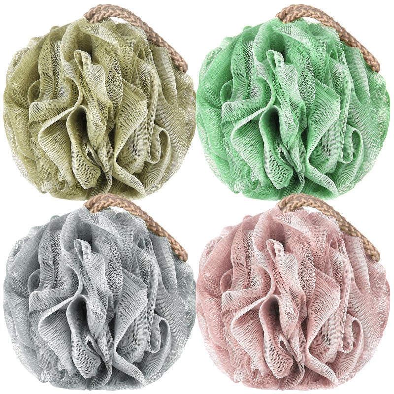 Loofah Sponge Pack of 4 Deep Cleansing Body Scrubber for Shower Exfoliating Bath Sponge with Handle for Women and Men 001 50g