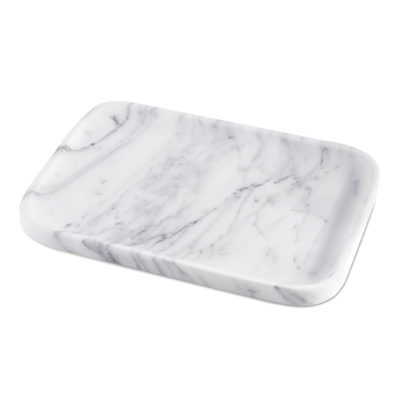 karibiber Vanity Trays  Marble Bathroom Tray For Countertop  Decorative Tray For Dresser Organizer  One Piece Serving Tray For Kitchen  Storage Tray For Kitchen Sink  Perfume  Jewelry Holder(Arabescato) - Image 1
