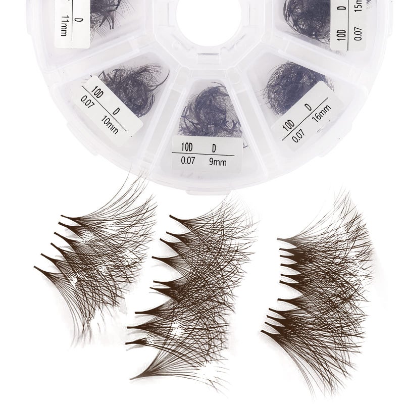 Volume Lash Extensions 10D Brown Premade Fans 500 PCS 007mm 916mm Mixed CD Curl Short Stem Premade Volume Eyelash Extensions Pointed Base Fans by WENDY LASHES 500PCS10D007C 916mm MIXED