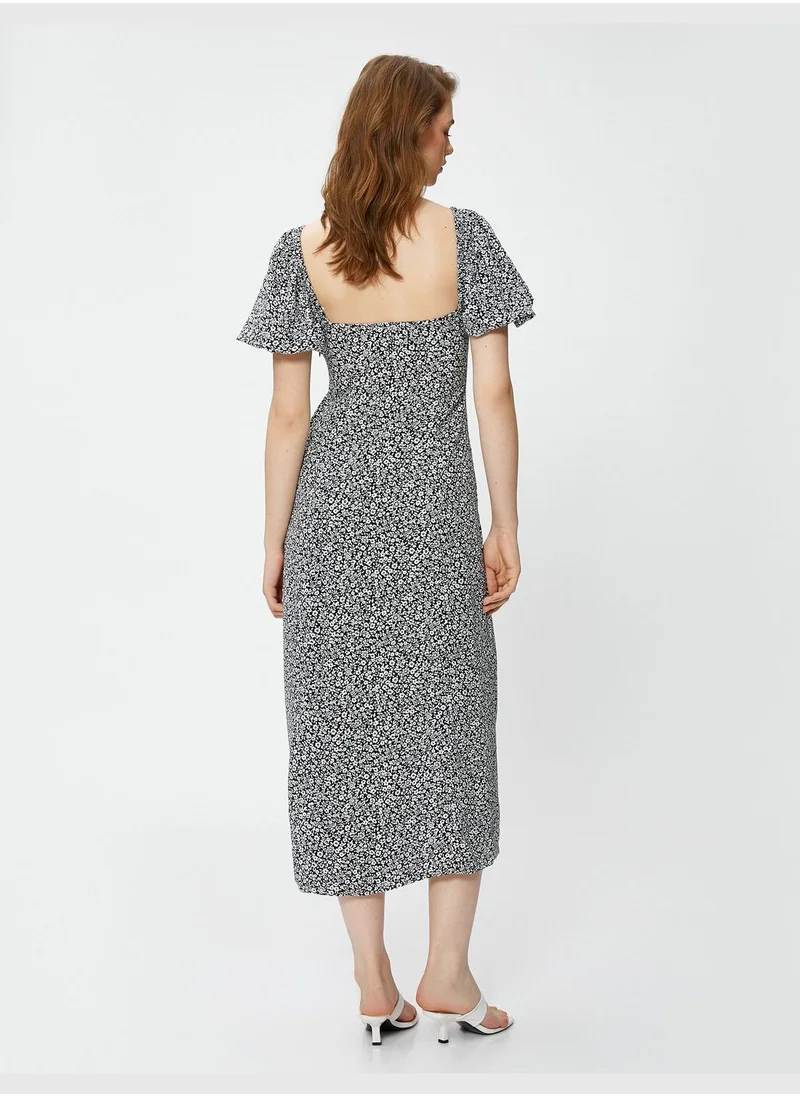 KOTON Slitted Cut Out Midi Dress Ecovero® Viscose
