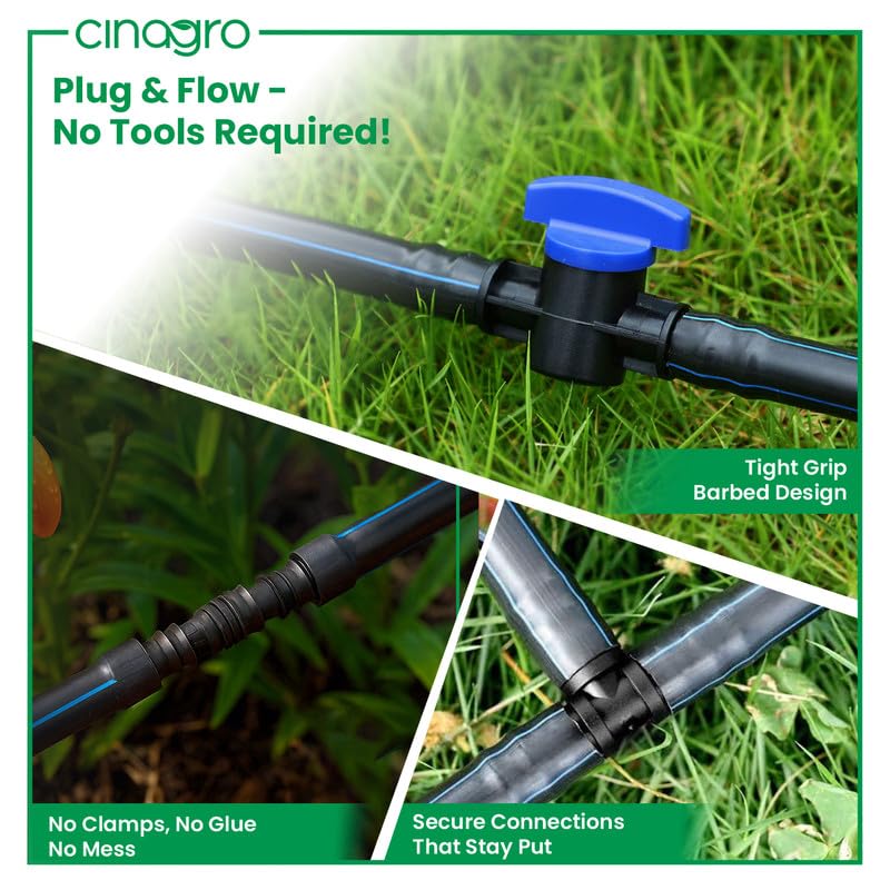 Cinagro Drip Irrigation Accessories Combo Kit, Pack of 175, 7-in-1 Complete Garden Watering Drip Set, Leak-Proof, Durable, UV-Stabilized, Easy to Install Leak-proof Connectors, Emitters & Stakes - Image 2