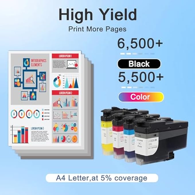 LC3039XXL INK CARTRIDGES REPLACEMENT FOR BROTHER LC3039 BK/C/M/Y SUPER HIGH-YIELD INK CARTRIDGES MFC-J5845DW MFC-J6945DW MFC-J6545DW MFC-J5945DW PRINTER (4-PACK) - Image 3