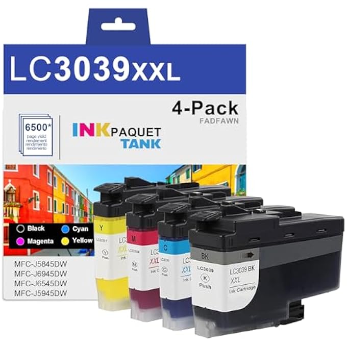 LC3039XXL INK CARTRIDGES REPLACEMENT FOR BROTHER LC3039 BK/C/M/Y SUPER HIGH-YIELD INK CARTRIDGES MFC-J5845DW MFC-J6945DW MFC-J6545DW MFC-J5945DW PRINTER (4-PACK) - Image 1