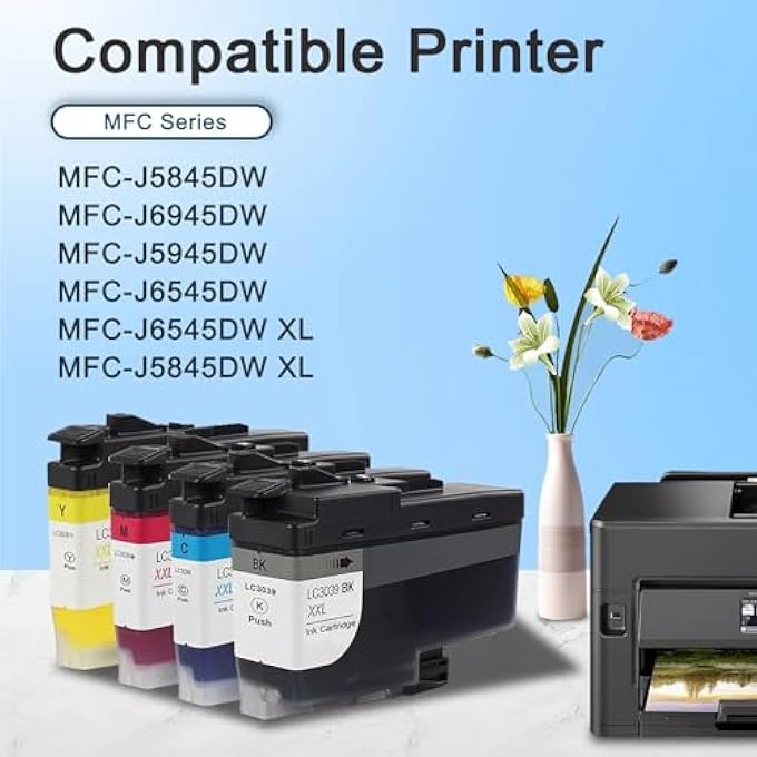LC3039XXL INK CARTRIDGES REPLACEMENT FOR BROTHER LC3039 BK/C/M/Y SUPER HIGH-YIELD INK CARTRIDGES MFC-J5845DW MFC-J6945DW MFC-J6545DW MFC-J5945DW PRINTER (4-PACK) - Image 2