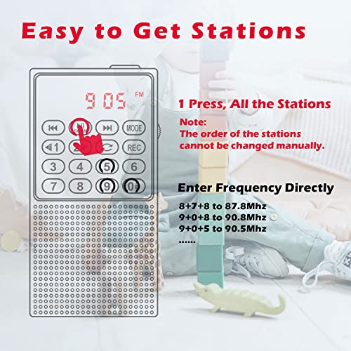 PRUNUS J-328 Mini Portable Pocket FM(NO AM) Radio Micro SD Card MP3 Player with Voice/FM Recording, Lock Button, Rechargeable Battery Operated(Red) - Image 2