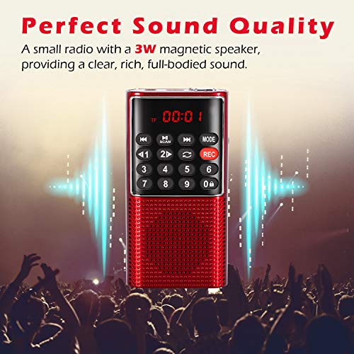 PRUNUS J-328 Mini Portable Pocket FM(NO AM) Radio Micro SD Card MP3 Player with Voice/FM Recording, Lock Button, Rechargeable Battery Operated(Red) - Image 4